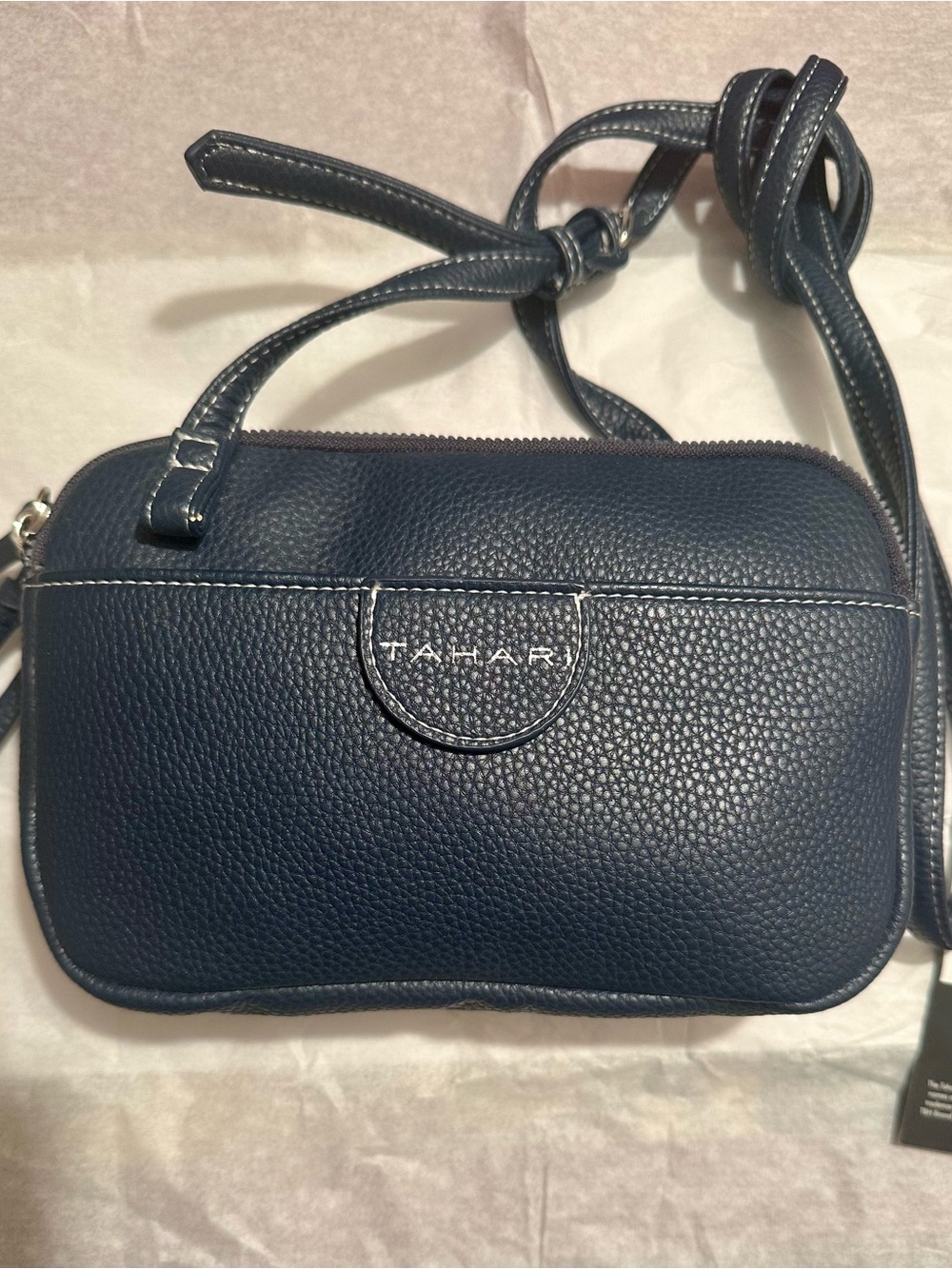 NWT Tahari Navy Pebbled Crossbody Bag